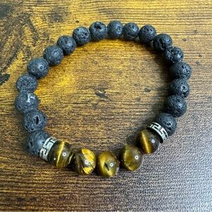 🌸2. Tiger Eye Lava Stone Stretch Bracelet Size 7